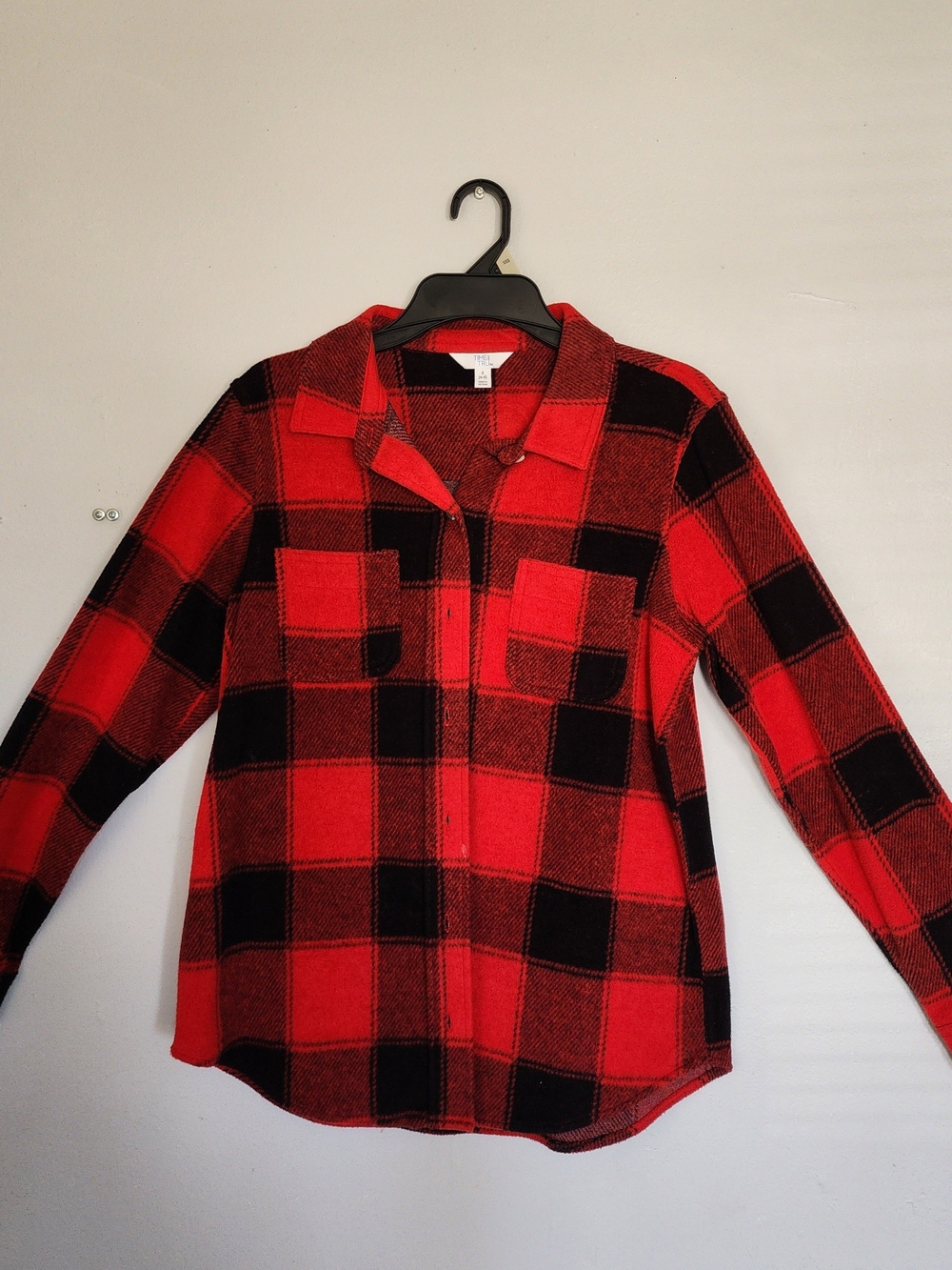 Time and Tru Red and Black Plaid Button-Up Shacket